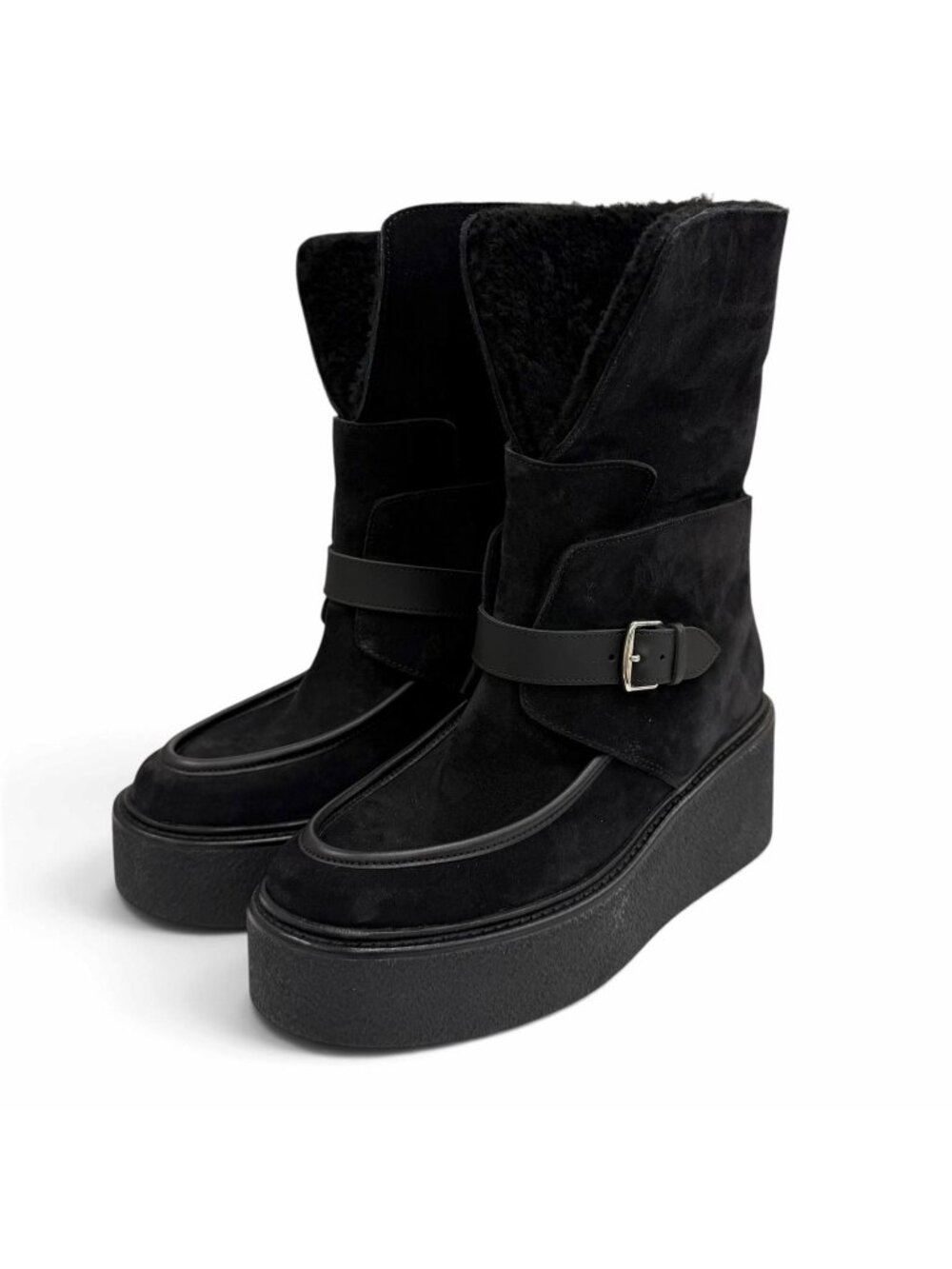 Hermes Emmisfer Suede Leather Shearling Belt Design Short Boots Black IT